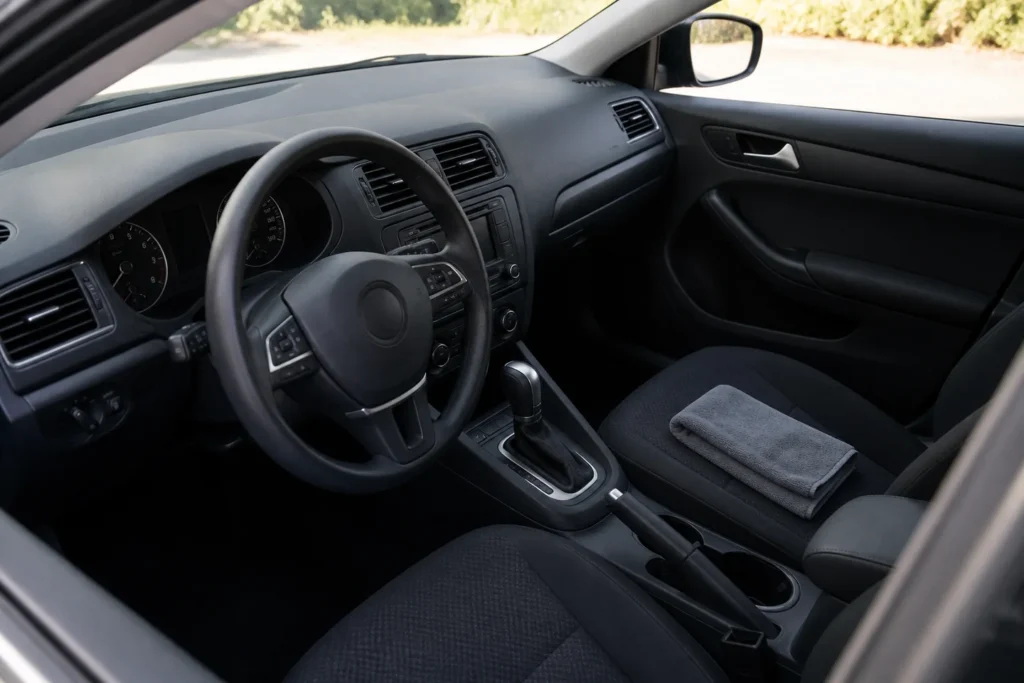 Salpicadero de coche limpio con acabado mate uniforme