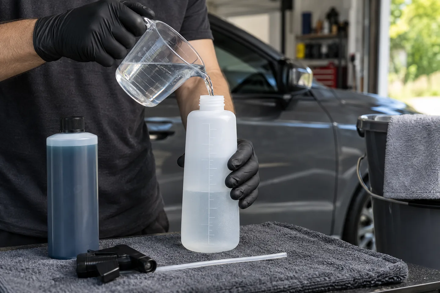 Preparación medida de una botella de dilución para detailing