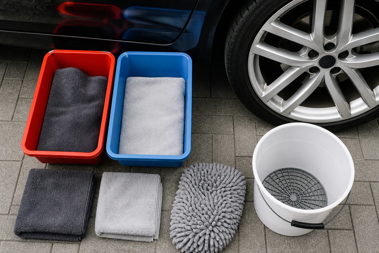 Sistema separado de microfibras sin marca para llantas, neumáticos y pintura